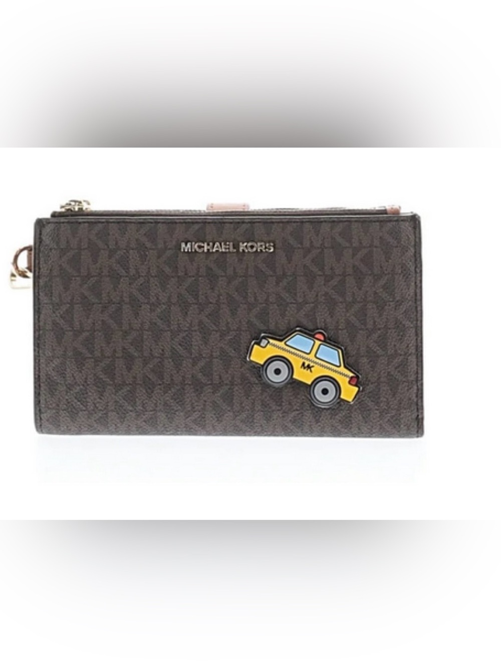 Michael Kors Brown Logo Yellow Taxi Cab Leather Wristlet - Picture 1 of 5